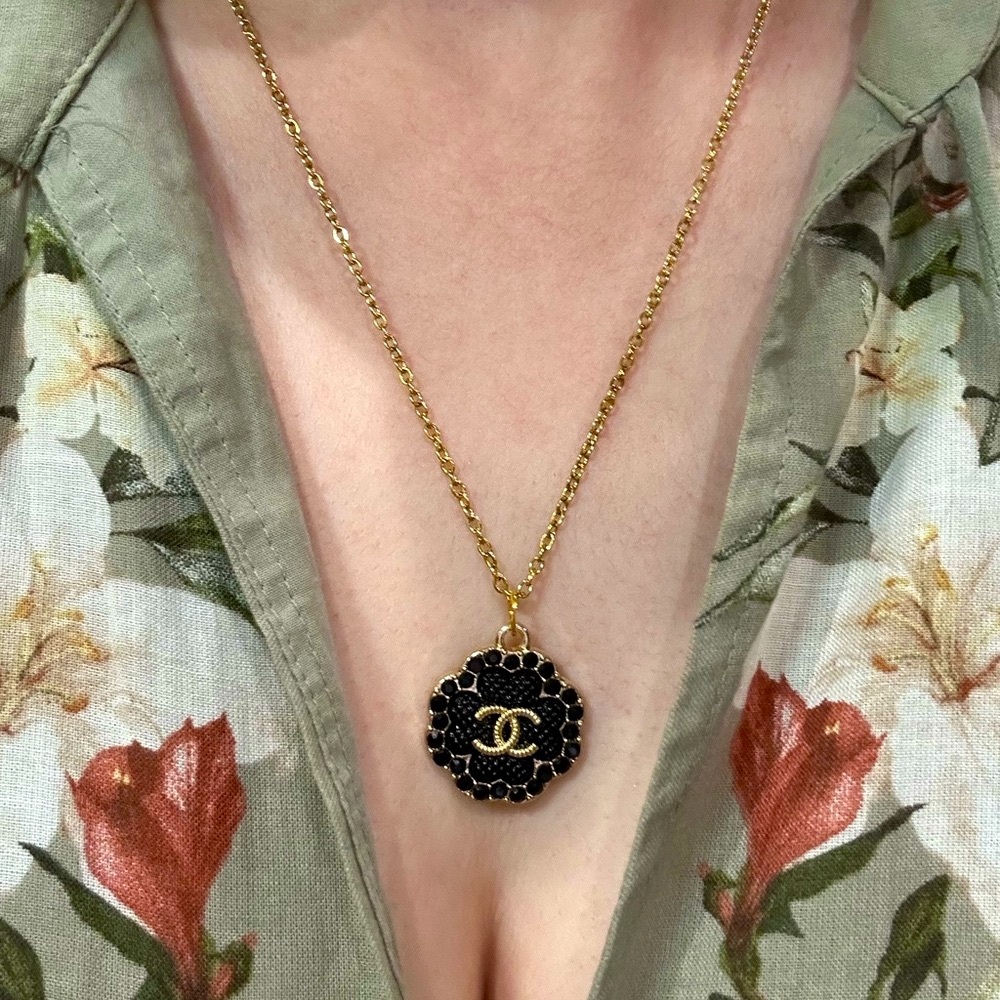 Authentic Chanel Upcycled Charm/zipper pull/ button Necklace